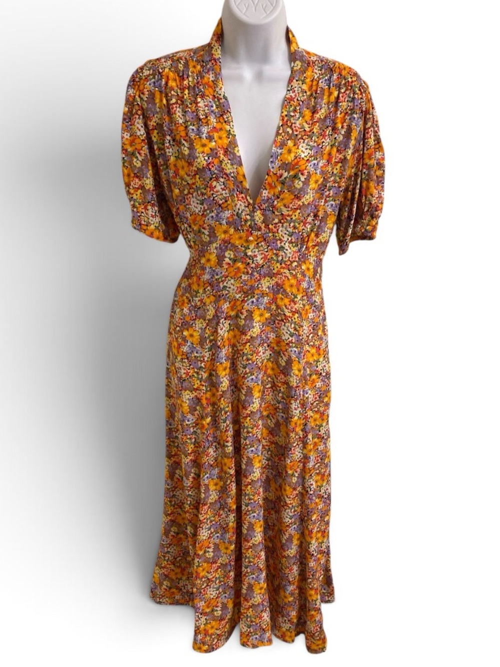 FAITHFULL THE BRAND FLOWY MIDI DRESS V-NECK FEMININE PRAIRIE ROMANTIC SIZE 6 MED - Picture 4 of 16